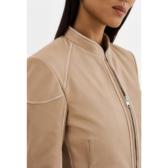 Lamarque x Anthropologie Hira Fitted Lamb Leather Minimilist Jacket - Picture 4 of 9